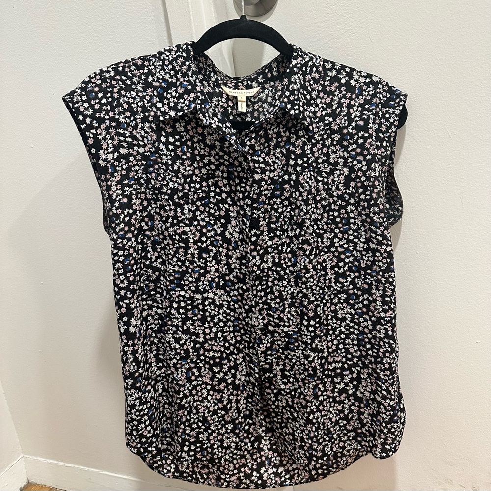 Rebecca Taylor Black and White Floral Blouse